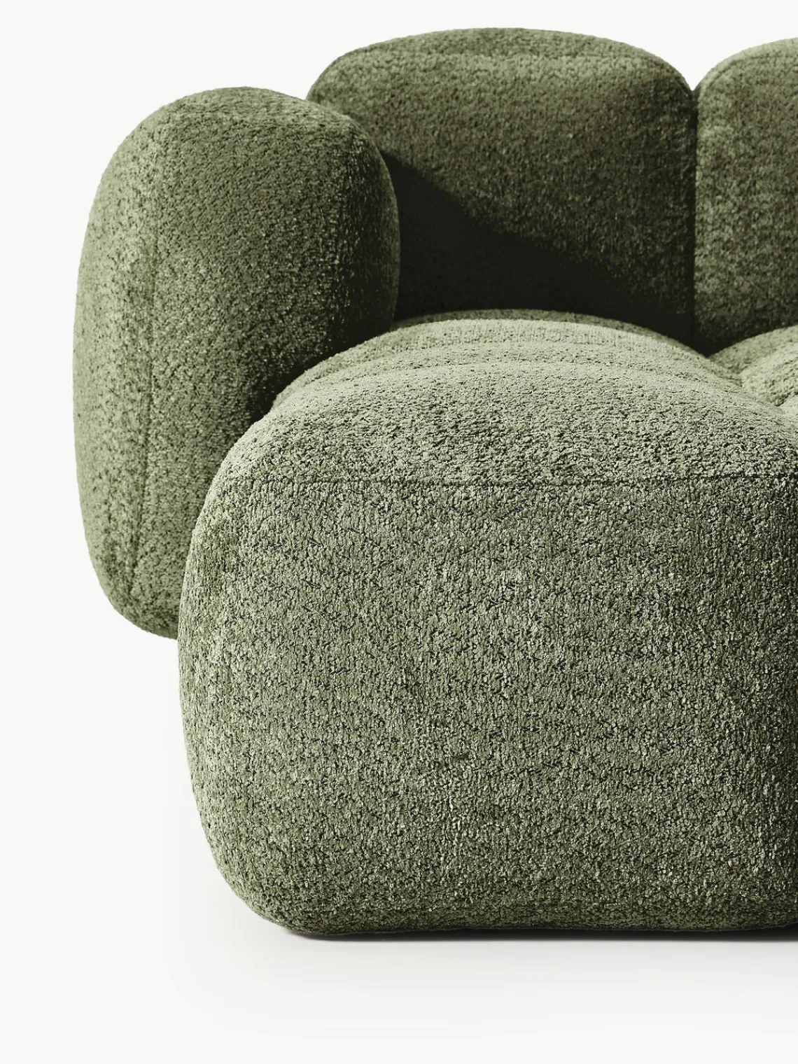 Sofás Rinconeras|Sofás>Westwing Collection Sofá modular de borreguillo bouclé con reposapiés Tayla (4 plazas) Borreguillo bouclé verde oscuro