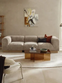 Sofás 3 Plazas|Sofás>Westwing Collection Sofá modular de borreguillo bouclé Natalie (3 plazas) Borreguillo bouclé beige, madera de haya clara