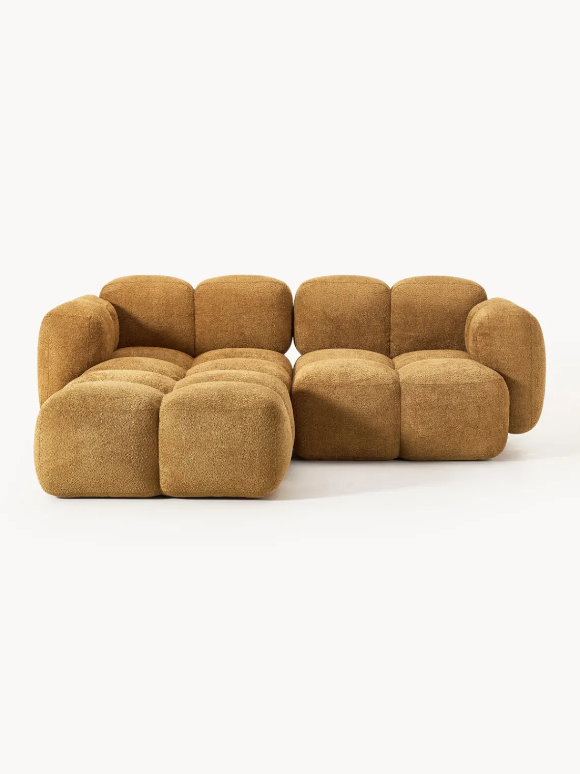 Sofás Rinconeras|Sofás>Westwing Collection Sofá modular de borreguillo bouclé con reposapiés izquierdo/derecho Tayla (3 plazas) Borreguillo bouclé ocre