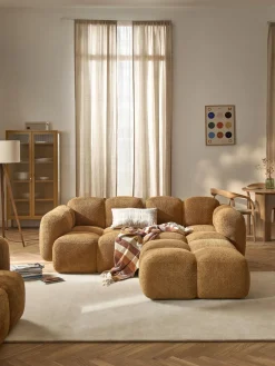 Sofás Rinconeras|Sofás>Westwing Collection Sofá modular de borreguillo bouclé con reposapiés izquierdo/derecho Tayla (3 plazas) Borreguillo bouclé ocre