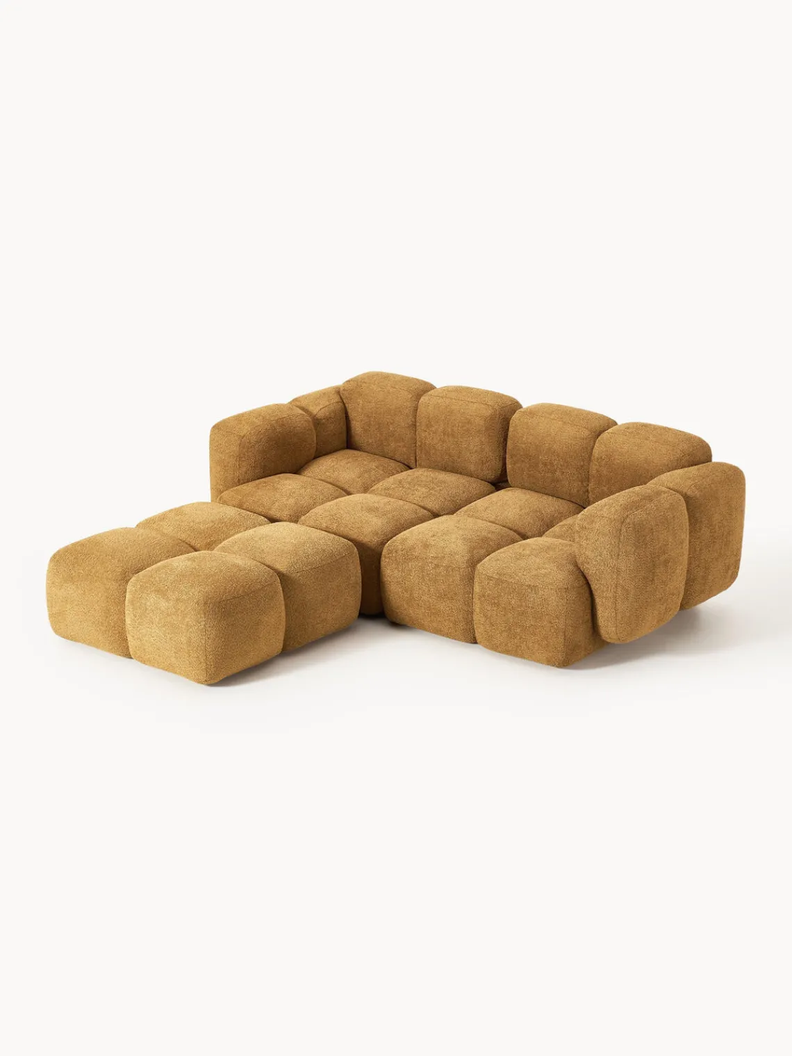 Sofás Rinconeras|Sofás>Westwing Collection Sofá modular de borreguillo bouclé con reposapiés izquierdo/derecho Tayla (3 plazas) Borreguillo bouclé ocre