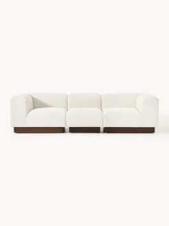 Sofás 3 Plazas|Sofás>Westwing Collection Sofá modular de borreguillo bouclé Natalie (3 plazas) Borreguillo bouclé blanco Off White, madera de haya oscura