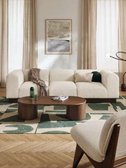 Sofás 3 Plazas|Sofás>Westwing Collection Sofá modular de borreguillo bouclé Natalie (3 plazas) Borreguillo bouclé blanco Off White, madera de haya oscura