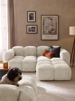 New Sofá modular de borreguillo bouclé con reposapiés Tayla (3 plazas) Sofás Rinconeras|Sofás