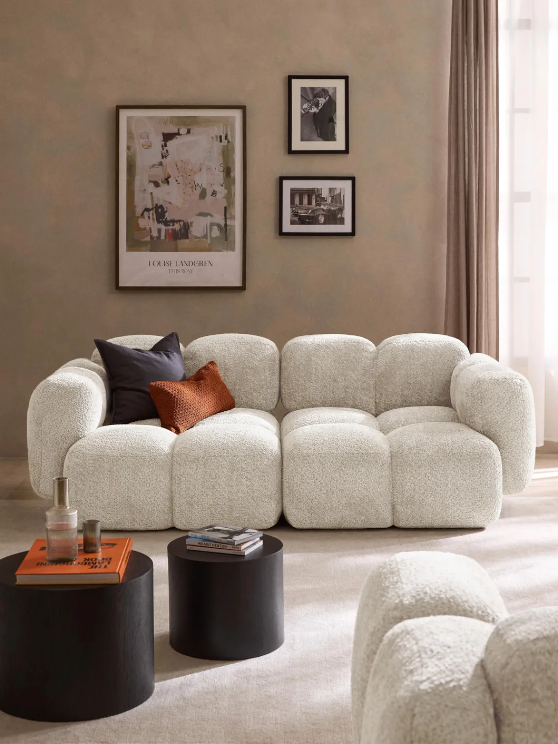 Sofás 3 Plazas|Sofás>Westwing Collection Sofá modular de borreguillo bouclé Tayla (3 plazas) Borreguillo bouclé blanco Off White