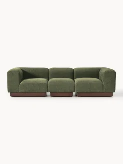 Sofás 3 Plazas|Sofás>Westwing Collection Sofá modular de borreguillo bouclé Natalie (3 plazas) Borreguillo bouclé verde oscuro, madera oscura