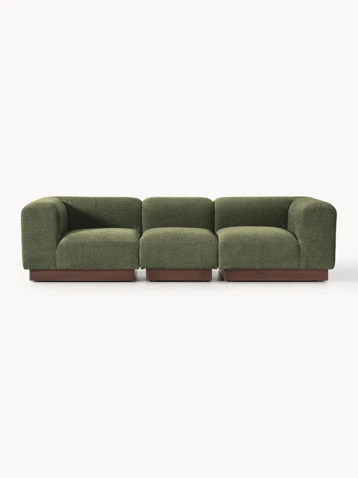 Sofás 3 Plazas|Sofás>Westwing Collection Sofá modular de borreguillo bouclé Natalie (3 plazas) Borreguillo bouclé verde oscuro, madera oscura