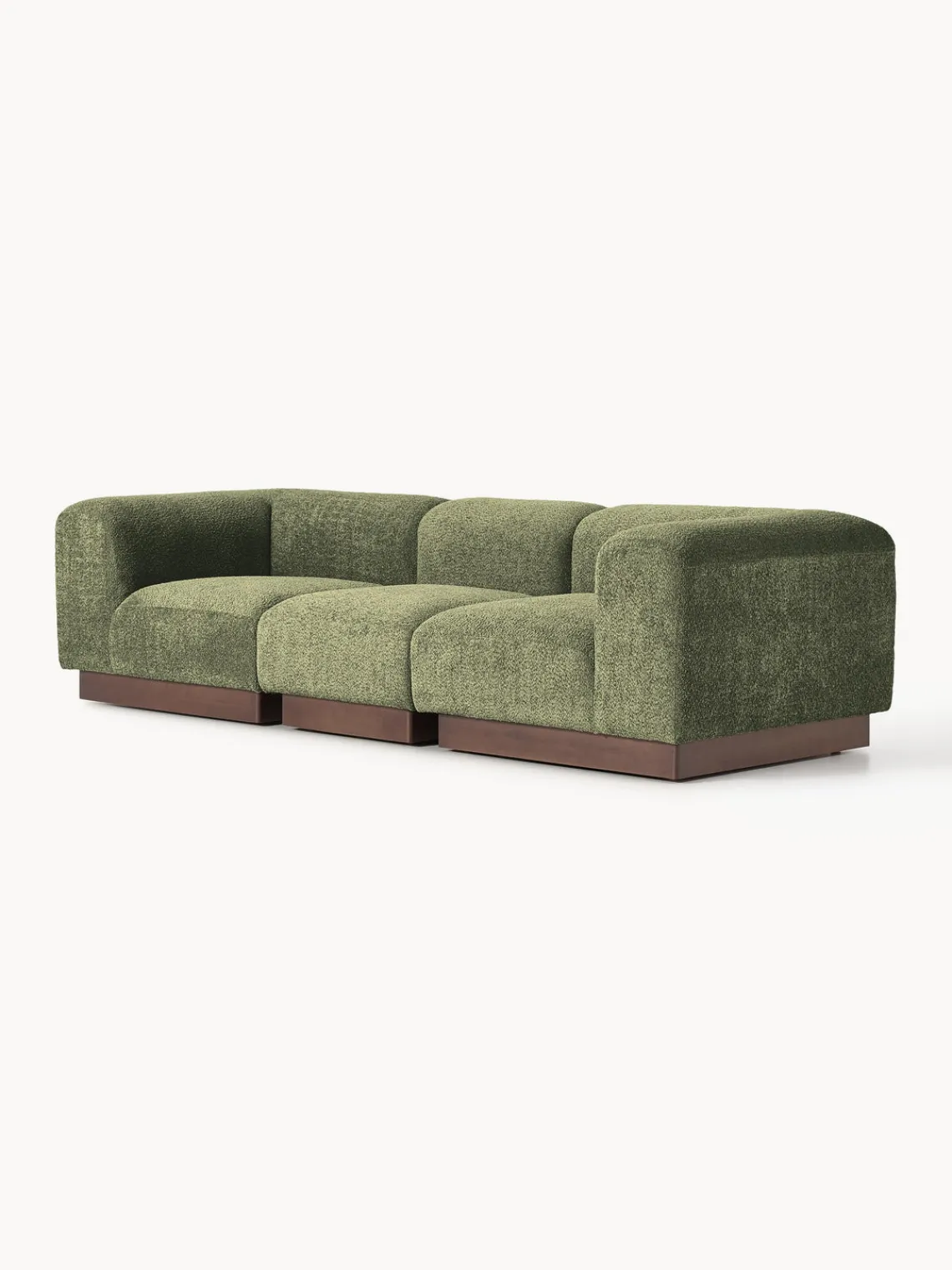 Sofás 3 Plazas|Sofás>Westwing Collection Sofá modular de borreguillo bouclé Natalie (3 plazas) Borreguillo bouclé verde oscuro, madera oscura