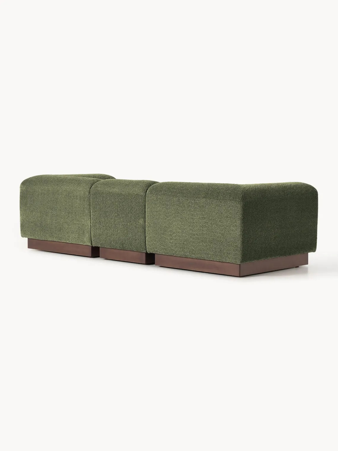 Sofás 3 Plazas|Sofás>Westwing Collection Sofá modular de borreguillo bouclé Natalie (3 plazas) Borreguillo bouclé verde oscuro, madera oscura