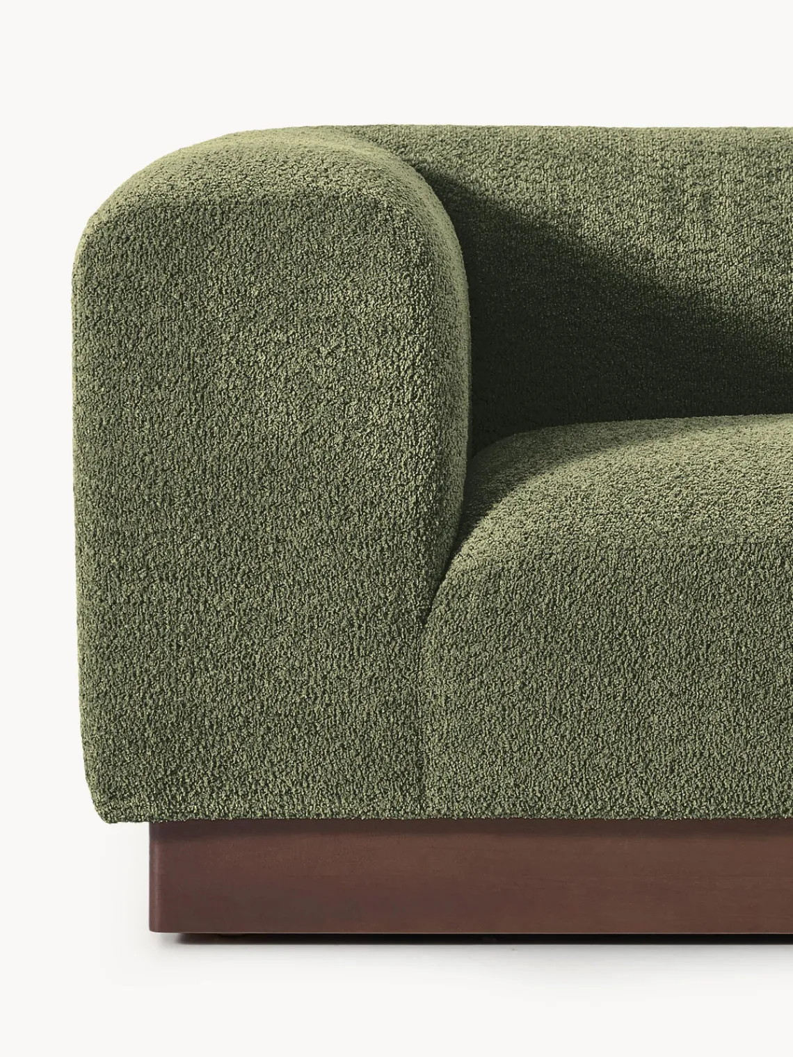 Sofás 3 Plazas|Sofás>Westwing Collection Sofá modular de borreguillo bouclé Natalie (3 plazas) Borreguillo bouclé verde oscuro, madera oscura