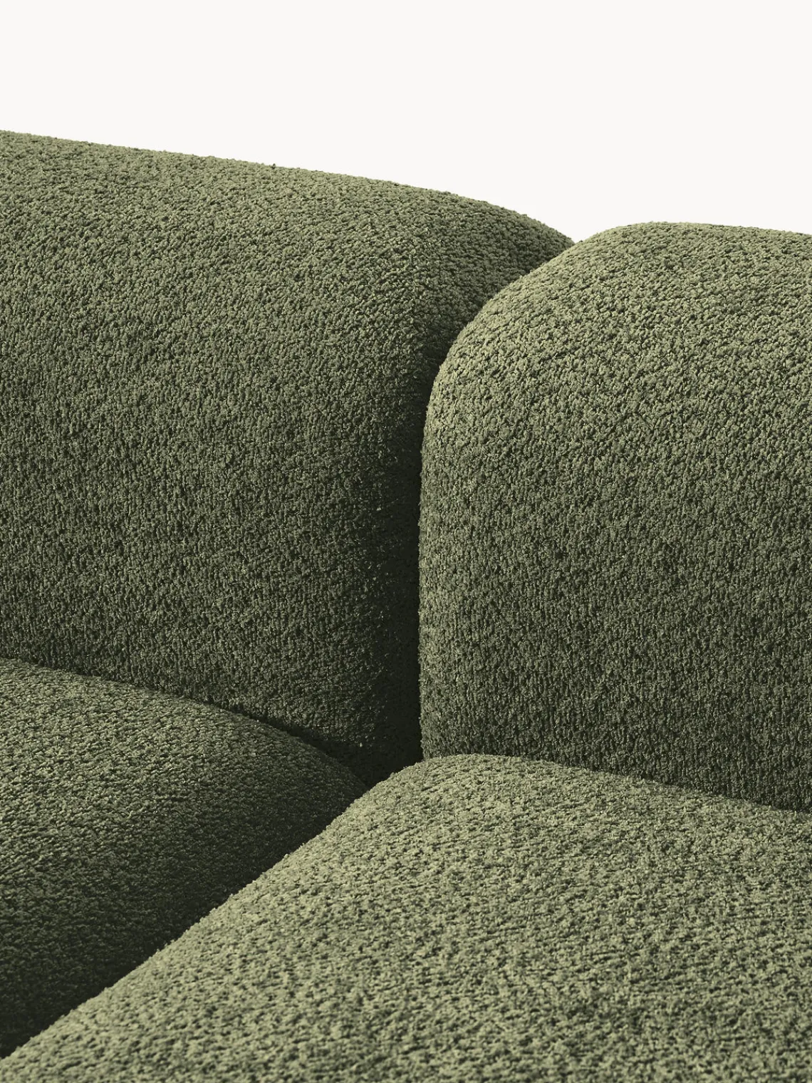 Sofás 3 Plazas|Sofás>Westwing Collection Sofá modular de borreguillo bouclé Natalie (3 plazas) Borreguillo bouclé verde oscuro, madera oscura
