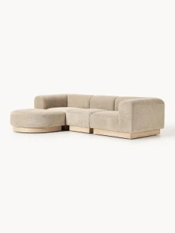 Sofás Rinconeras|Sofás></noscript>Westwing Collection Sofá modular de borreguillo bouclé con reposapiés Natalie (3 plazas, izquierda/derecha) Borreguillo bouclé beige, madera de haya clara