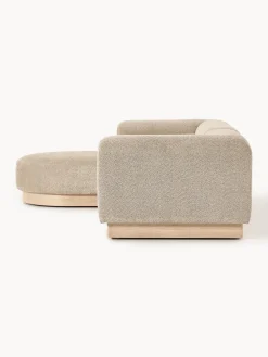 Sofás Rinconeras|Sofás></noscript>Westwing Collection Sofá modular de borreguillo bouclé con reposapiés Natalie (3 plazas, izquierda/derecha) Borreguillo bouclé beige, madera de haya clara