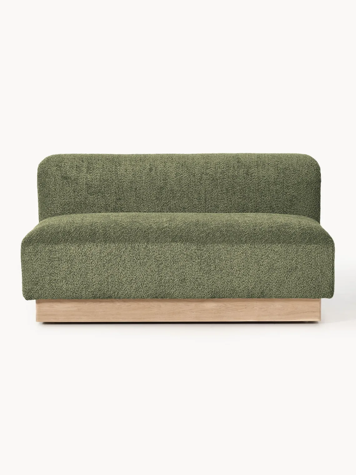 Sofás 2 Plazas|Sofás>Westwing Collection Sofá modular de borreguillo bouclé Natalie (2 plazas) Borreguillo bouclé verde oscuro, madera de haya clara