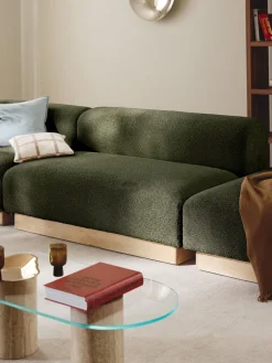 Sofás 2 Plazas|Sofás>Westwing Collection Sofá modular de borreguillo bouclé Natalie (2 plazas) Borreguillo bouclé verde oscuro, madera de haya clara