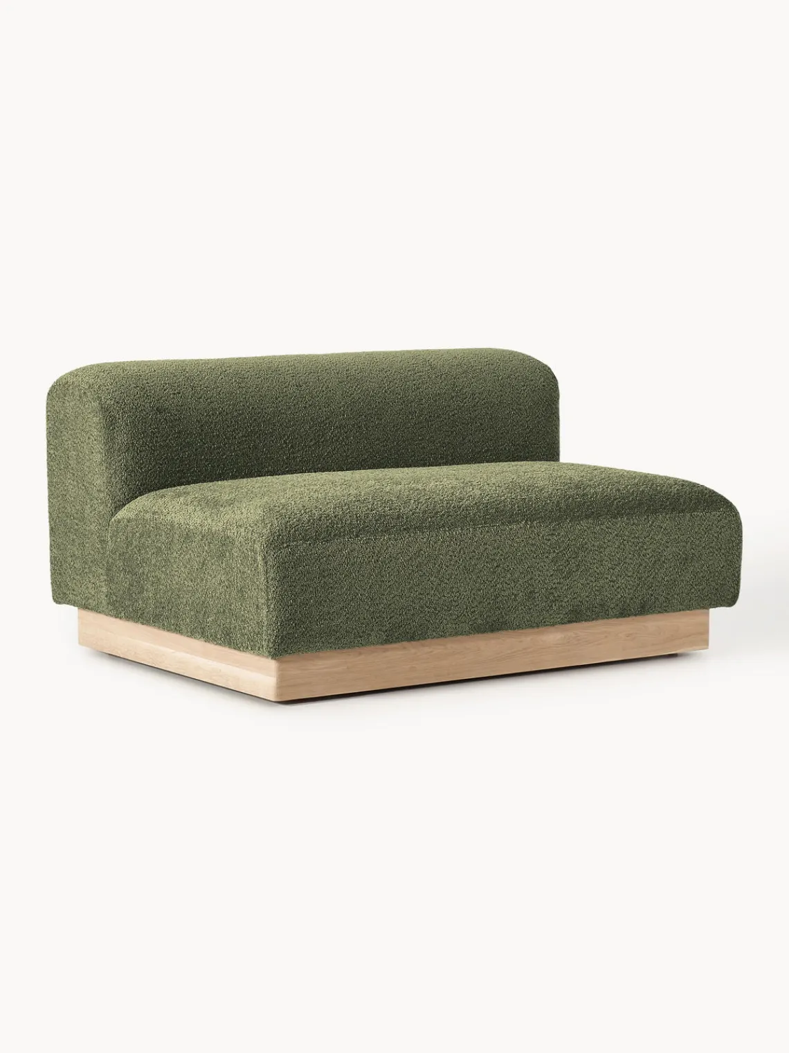 Sofás 2 Plazas|Sofás>Westwing Collection Sofá modular de borreguillo bouclé Natalie (2 plazas) Borreguillo bouclé verde oscuro, madera de haya clara