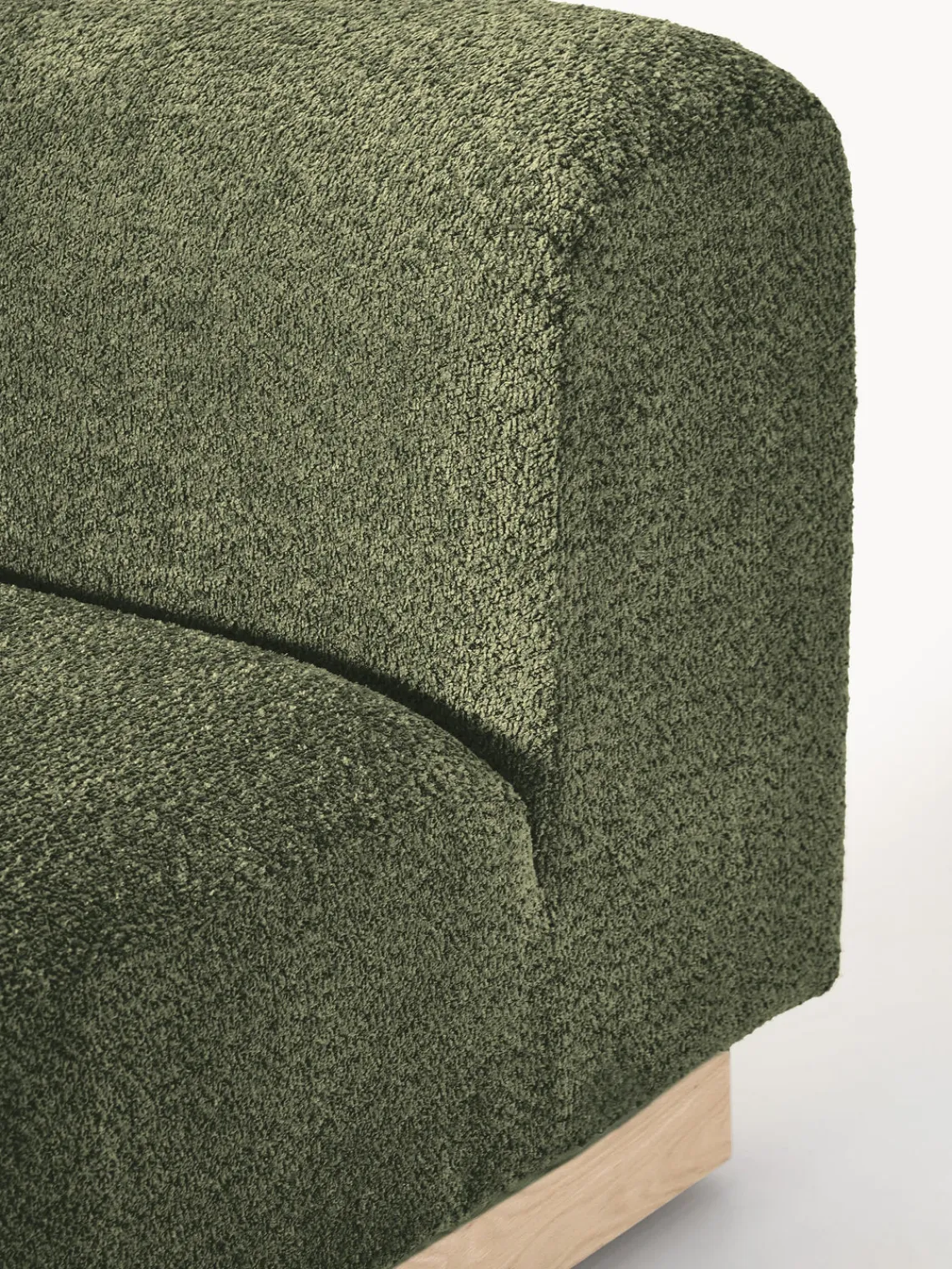 Sofás 2 Plazas|Sofás>Westwing Collection Sofá modular de borreguillo bouclé Natalie (2 plazas) Borreguillo bouclé verde oscuro, madera de haya clara