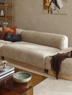 Sofás 2 Plazas|Sofás>Westwing Collection Sofá modular de borreguillo bouclé Natalie (2 plazas) Borreguillo bouclé beige, madera de haya clara