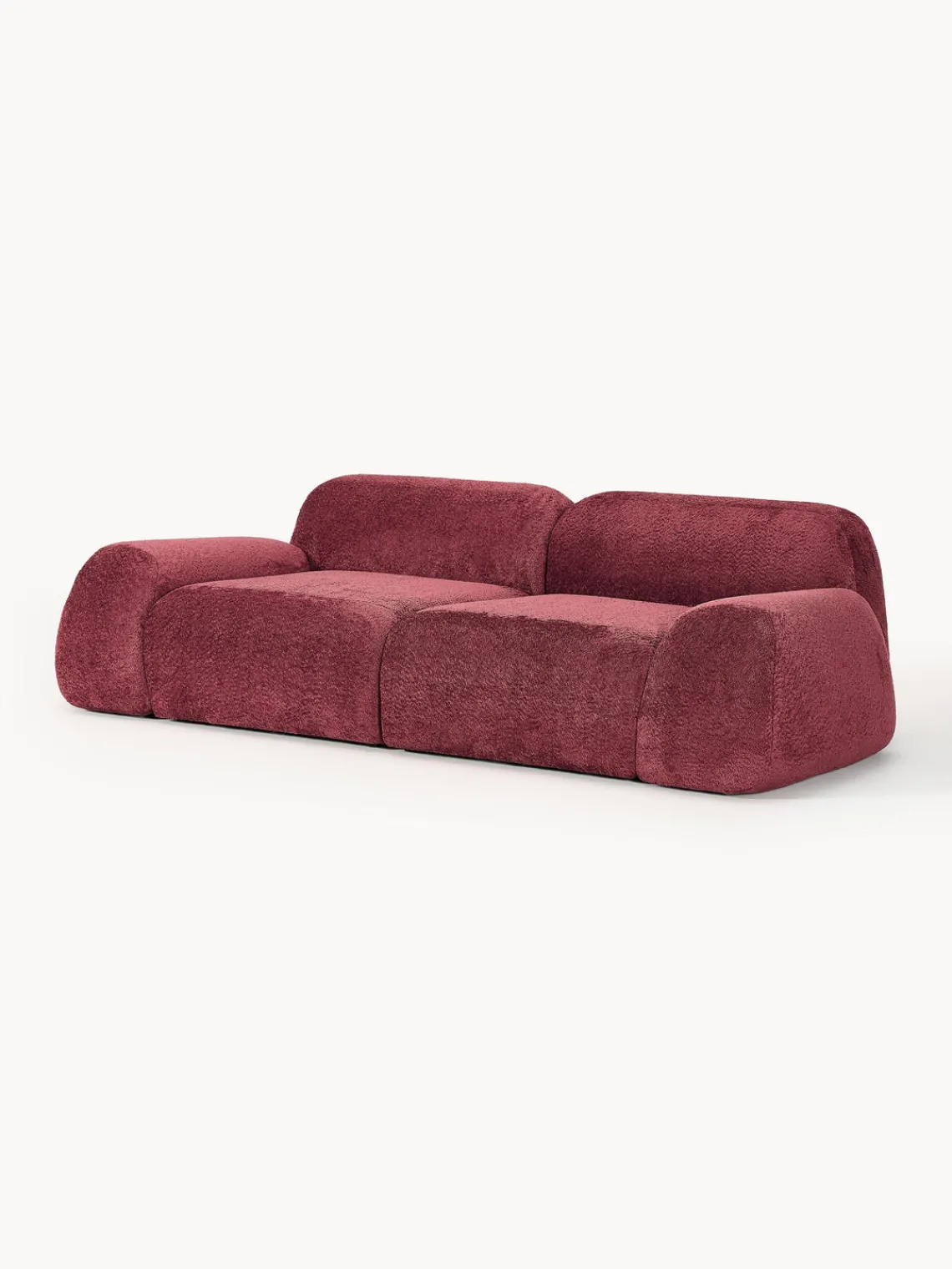 Sofás 3 Plazas|Sofás>Westwing Collection Sofá modular de borreguillo bouclé Wolke (3 plazas) Borreguillo bouclé rojo vino