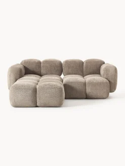 Sofás Rinconeras|Sofás>Westwing Collection Sofá modular de borreguillo bouclé con reposapiés Tayla (3 plazas) Borreguillo bouclé gris pardo