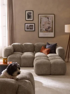 Sofás Rinconeras|Sofás>Westwing Collection Sofá modular de borreguillo bouclé con reposapiés Tayla (3 plazas) Borreguillo bouclé gris pardo