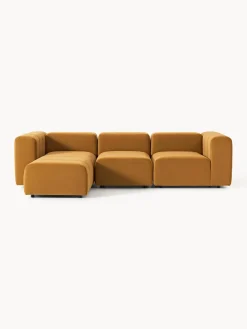 Sofás Rinconeras|Sofás>Westwing Collection Sofá modular de terciopelo con reposapiés izquierdo/derecho Lena (4 plazas) Terciopelo ocre