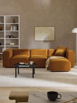 Sofás Rinconeras|Sofás>Westwing Collection Sofá modular de terciopelo con reposapiés izquierdo/derecho Lena (4 plazas) Terciopelo ocre