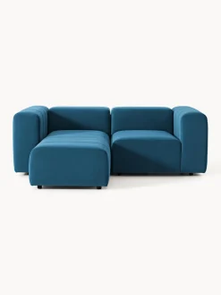 Sofás Rinconeras|Sofás>Westwing Collection Sofá modular de terciopelo con reposapiés Lena (3 plazas) Terciopelo azul petróleo
