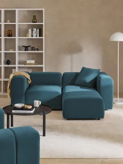 Sofás Rinconeras|Sofás>Westwing Collection Sofá modular de terciopelo con reposapiés Lena (3 plazas) Terciopelo azul petróleo