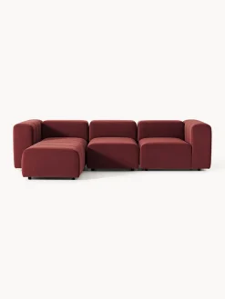 Sofás Rinconeras|Sofás>Westwing Collection Sofá modular de terciopelo con reposapiés Lena (4 plazas) Terciopelo rojo vino