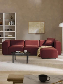 Sofás Rinconeras|Sofás>Westwing Collection Sofá modular de terciopelo con reposapiés Lena (4 plazas) Terciopelo rojo vino