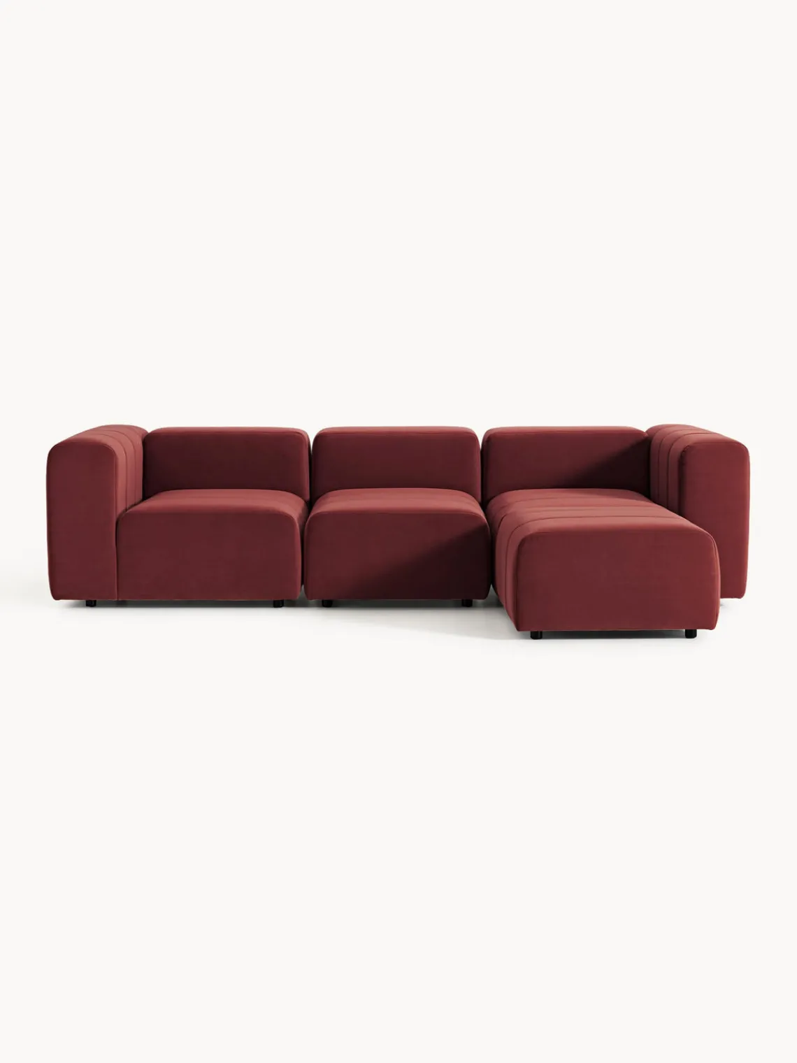 Sofás Rinconeras|Sofás>Westwing Collection Sofá modular de terciopelo con reposapiés Lena (4 plazas) Terciopelo rojo vino