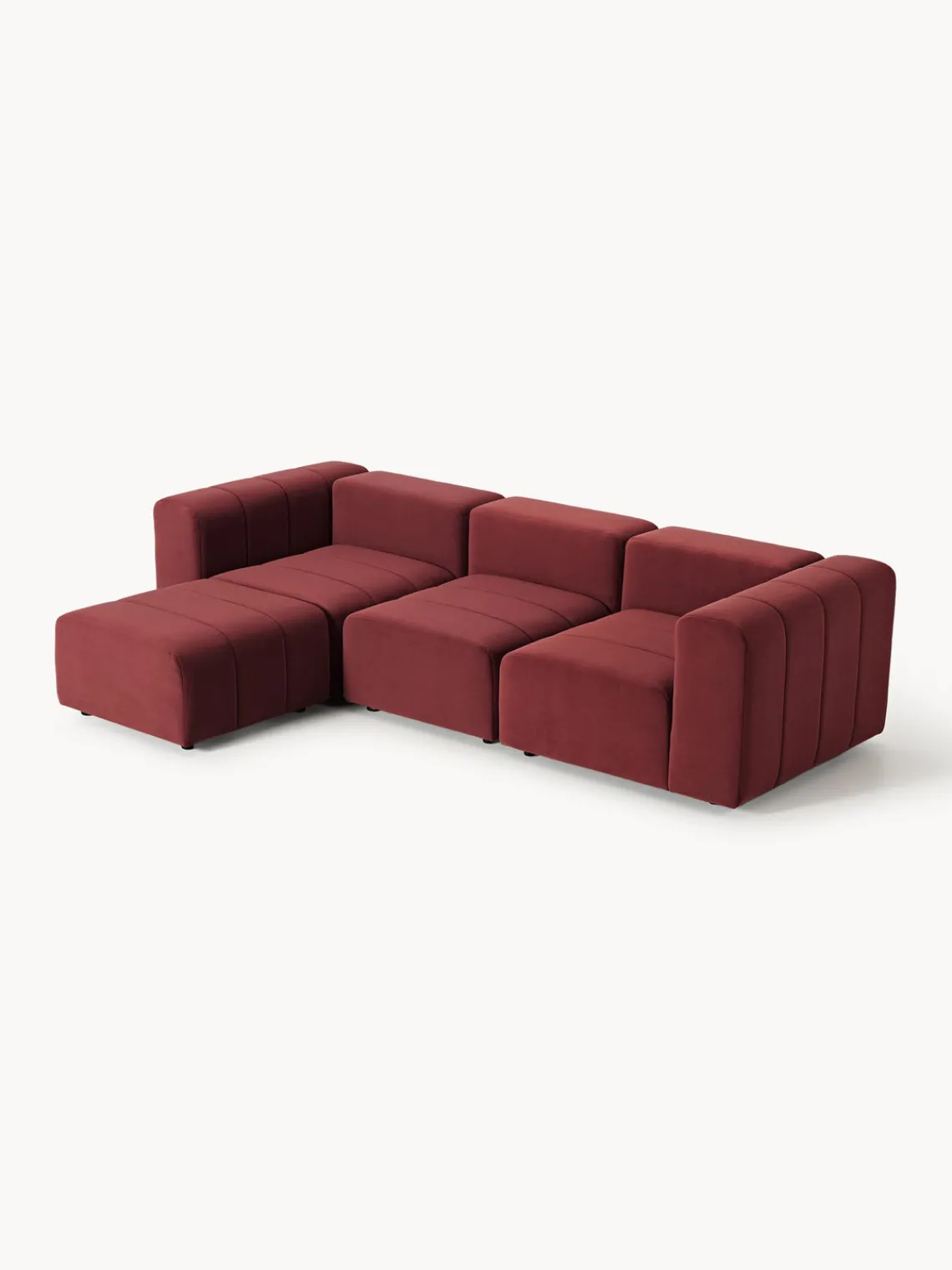 Sofás Rinconeras|Sofás>Westwing Collection Sofá modular de terciopelo con reposapiés Lena (4 plazas) Terciopelo rojo vino
