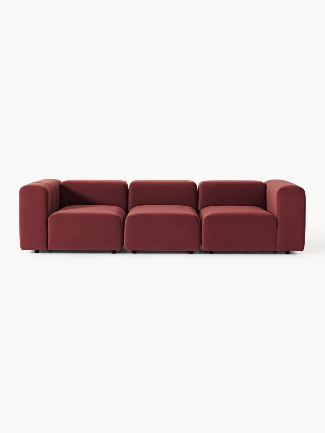 Sofás 3 Plazas|Sofás>Westwing Collection Sofá modular de terciopelo con reposapiés Lena (3 plazas) Terciopelo rojo vino