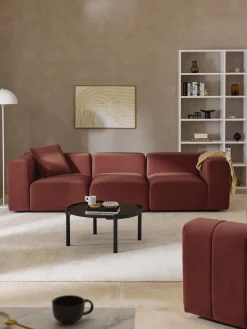 Sofás 3 Plazas|Sofás>Westwing Collection Sofá modular de terciopelo con reposapiés Lena (3 plazas) Terciopelo rojo vino