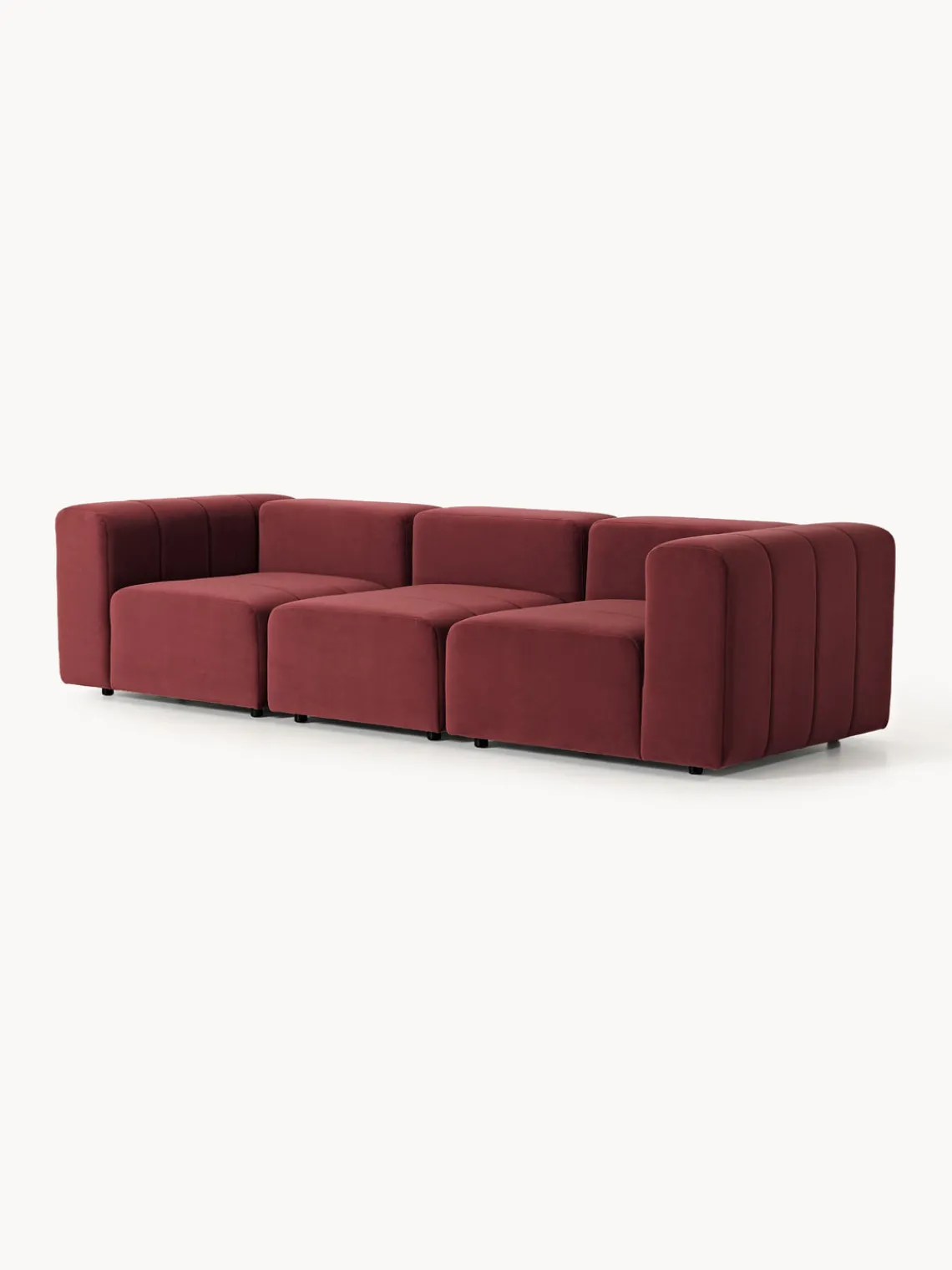 Sofás 3 Plazas|Sofás>Westwing Collection Sofá modular de terciopelo con reposapiés Lena (3 plazas) Terciopelo rojo vino