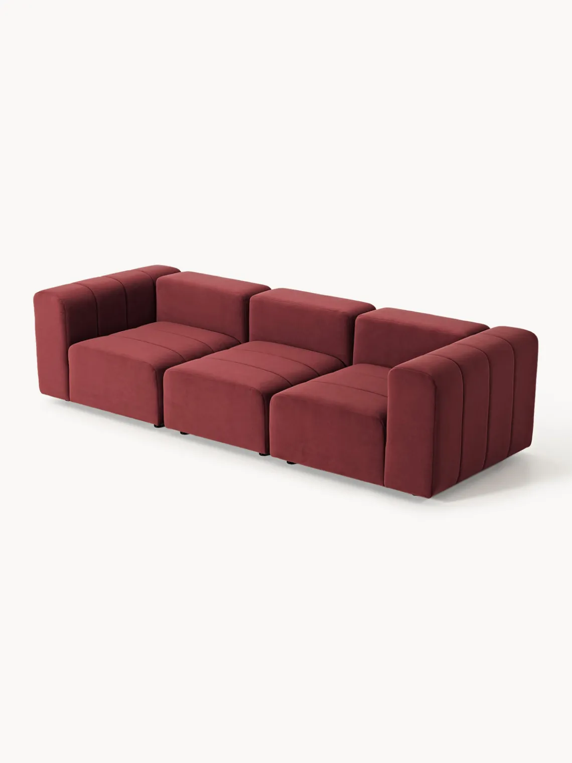 Sofás 3 Plazas|Sofás>Westwing Collection Sofá modular de terciopelo con reposapiés Lena (3 plazas) Terciopelo rojo vino