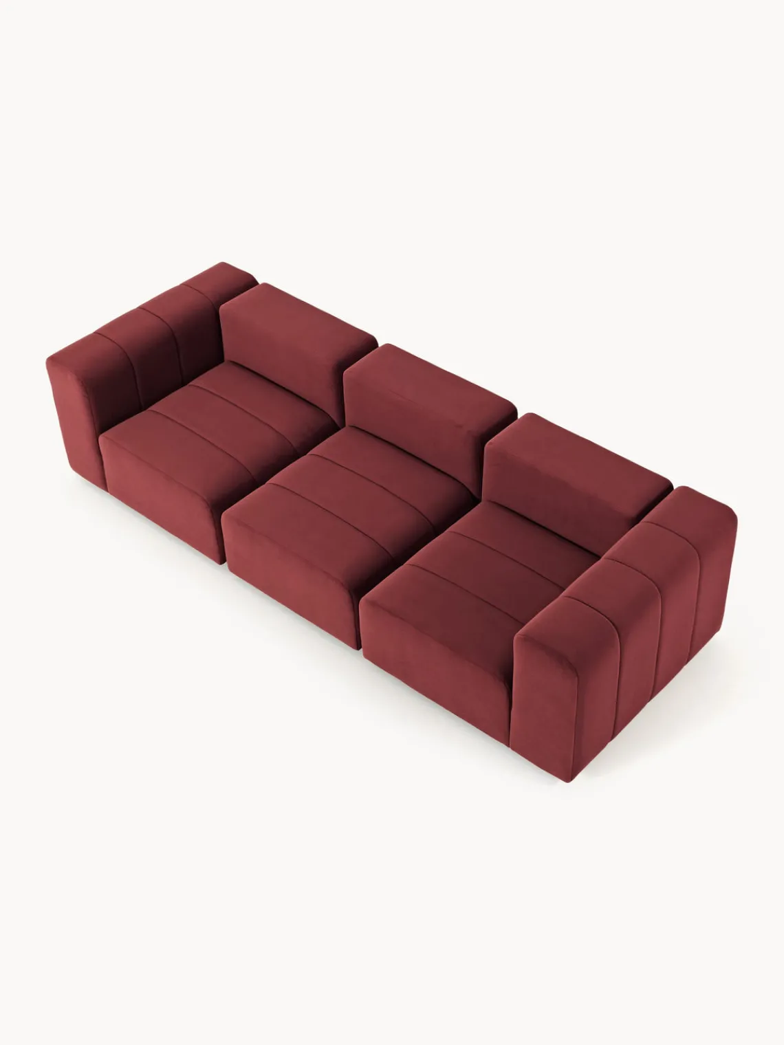 Sofás 3 Plazas|Sofás>Westwing Collection Sofá modular de terciopelo con reposapiés Lena (3 plazas) Terciopelo rojo vino
