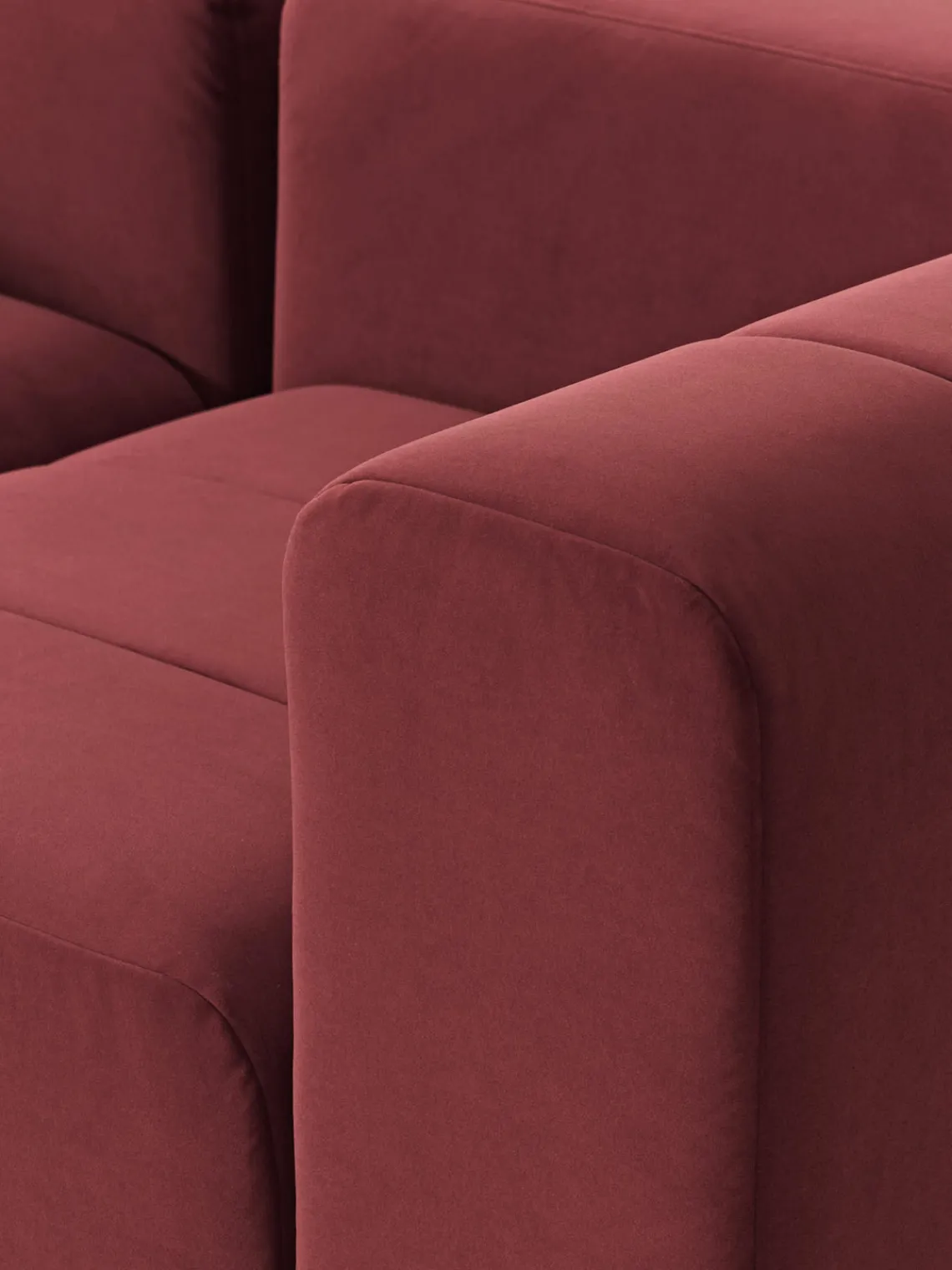 Sofás 3 Plazas|Sofás>Westwing Collection Sofá modular de terciopelo con reposapiés Lena (3 plazas) Terciopelo rojo vino