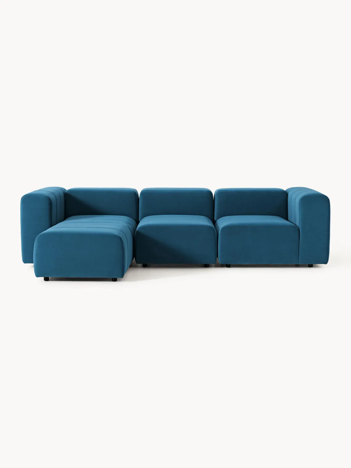Sofás Rinconeras|Sofás>Westwing Collection Sofá modular de terciopelo con reposapiés Lena (4 plazas) Terciopelo azul petróleo