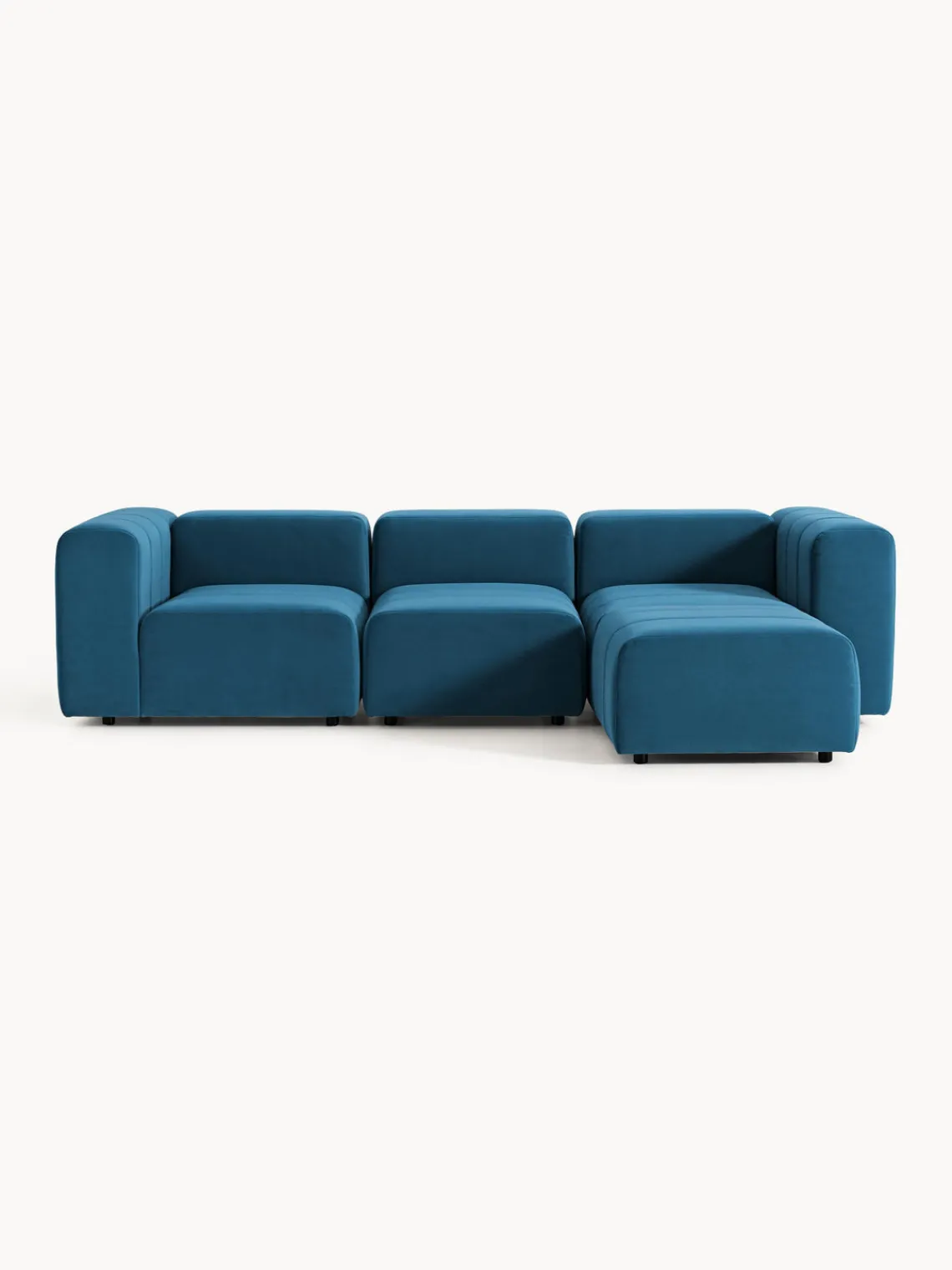 Sofás Rinconeras|Sofás>Westwing Collection Sofá modular de terciopelo con reposapiés Lena (4 plazas) Terciopelo azul petróleo
