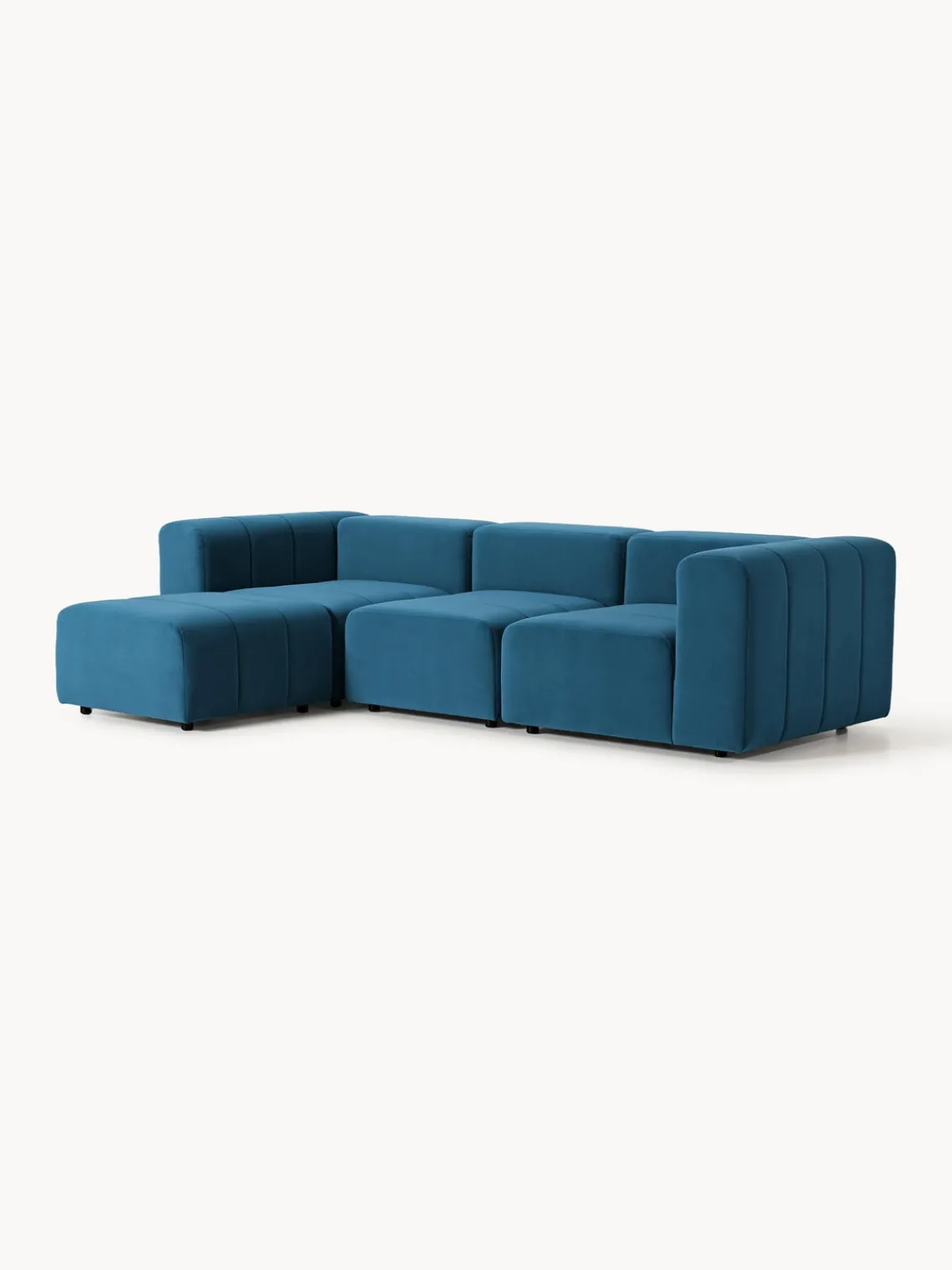 Sofás Rinconeras|Sofás>Westwing Collection Sofá modular de terciopelo con reposapiés Lena (4 plazas) Terciopelo azul petróleo