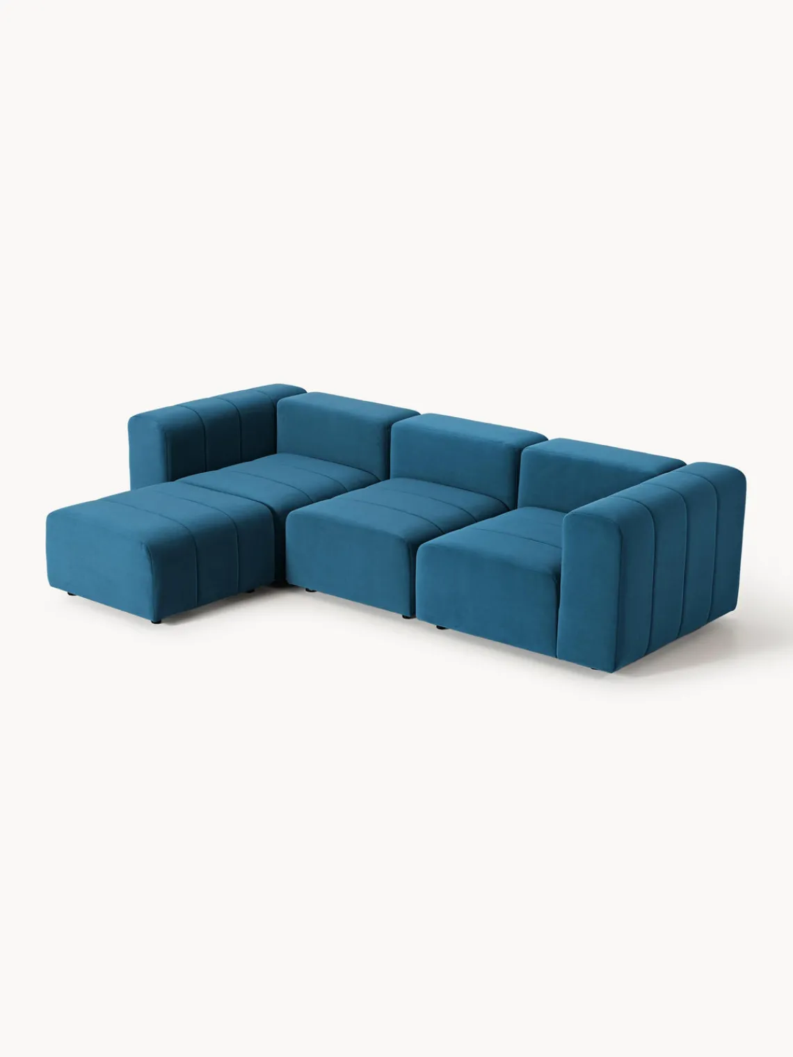 Sofás Rinconeras|Sofás>Westwing Collection Sofá modular de terciopelo con reposapiés Lena (4 plazas) Terciopelo azul petróleo
