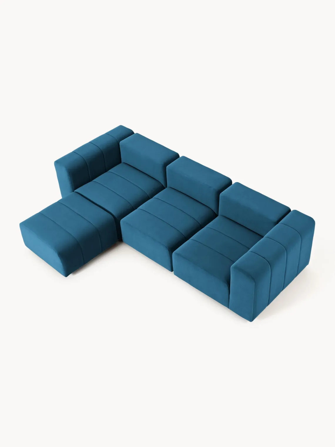 Sofás Rinconeras|Sofás>Westwing Collection Sofá modular de terciopelo con reposapiés Lena (4 plazas) Terciopelo azul petróleo