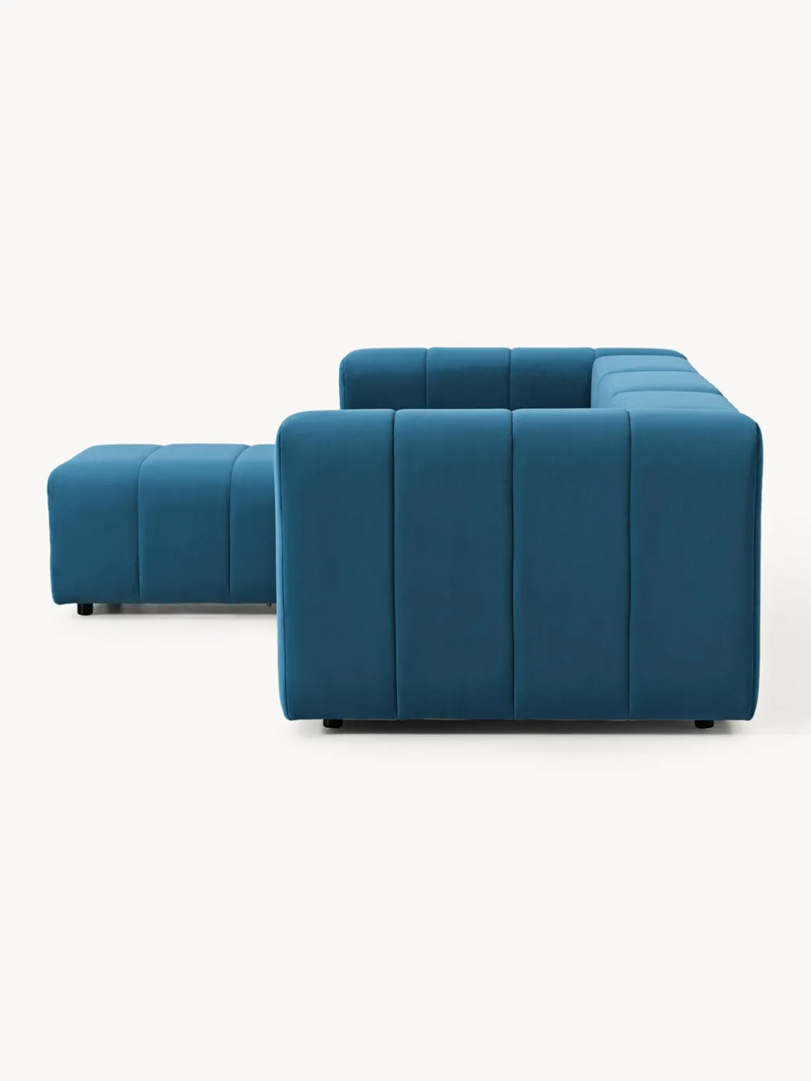 Sofás Rinconeras|Sofás>Westwing Collection Sofá modular de terciopelo con reposapiés Lena (4 plazas) Terciopelo azul petróleo
