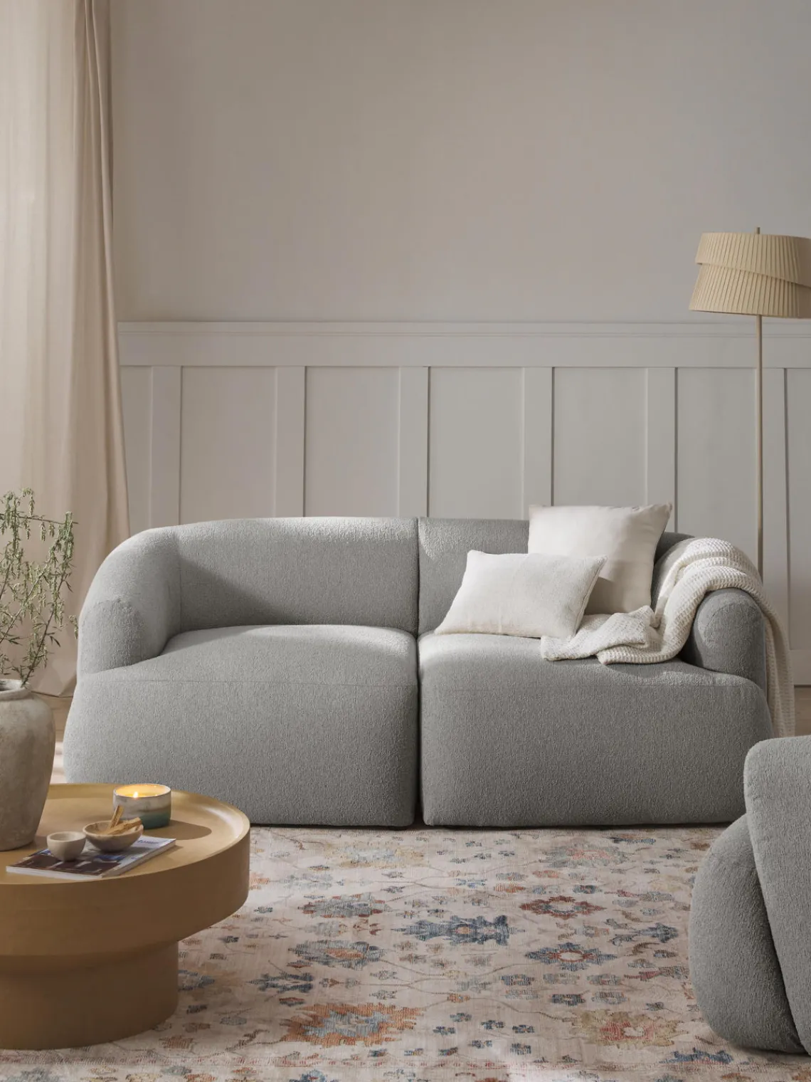 Sofás 2 Plazas|Sofás>Westwing Collection Sofá modular en tejido bouclé Sofia (2 plazas) Bouclé gris claro