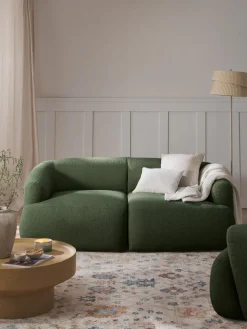 Sofás 2 Plazas|Sofás>Westwing Collection Sofá modular en tejido bouclé Sofia (2 plazas) Bouclé verde oscuro