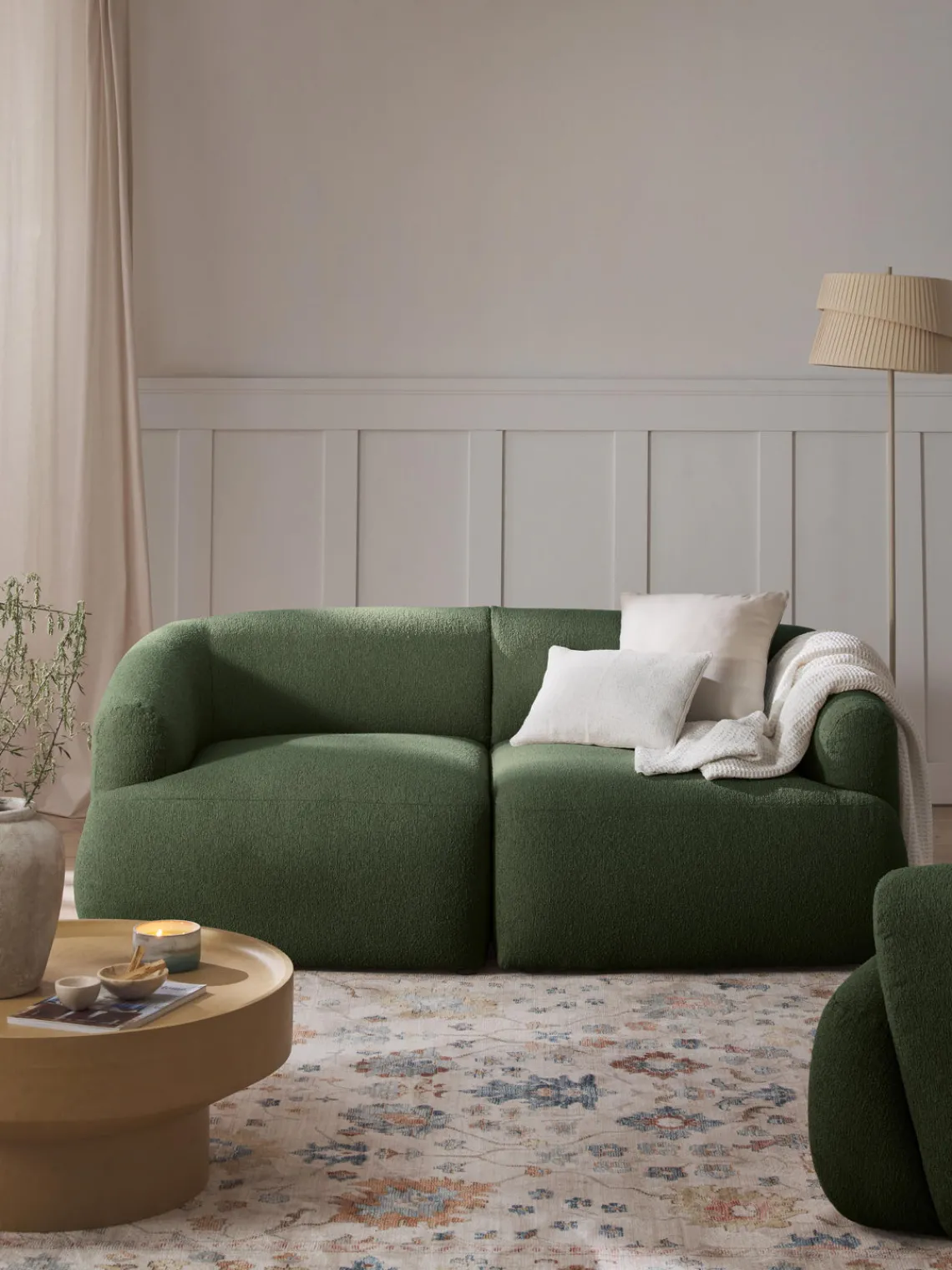 Sofás 2 Plazas|Sofás>Westwing Collection Sofá modular en tejido bouclé Sofia (2 plazas) Bouclé verde oscuro