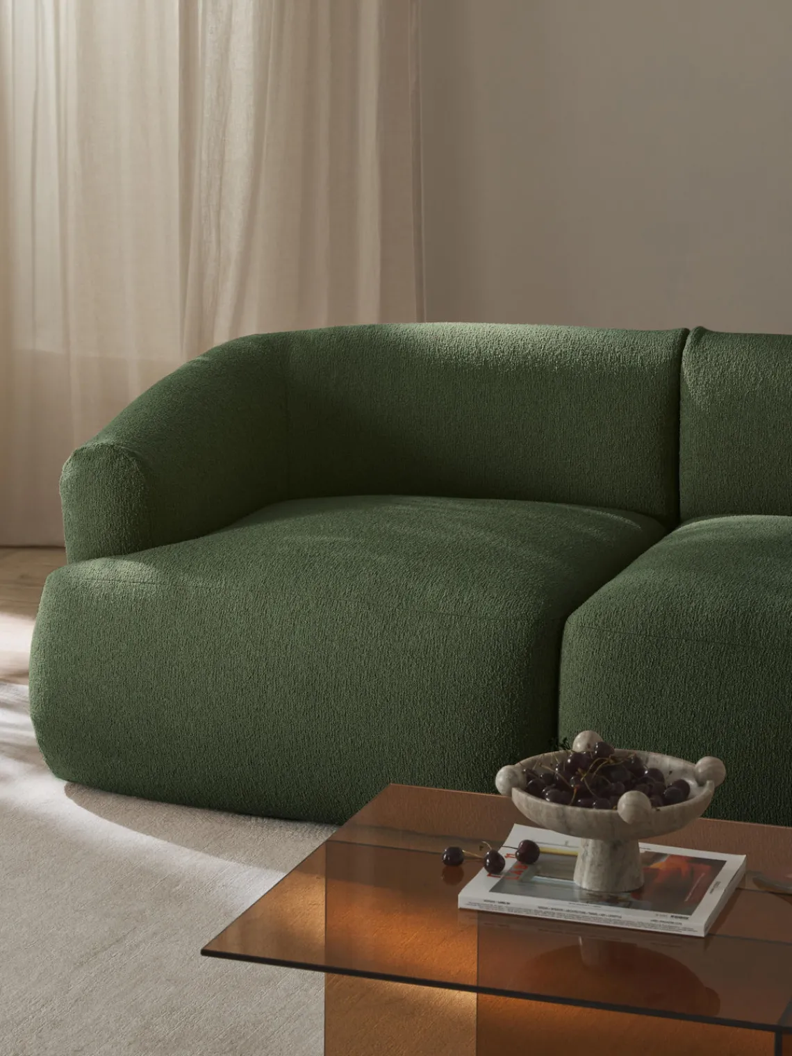 Sofás 2 Plazas|Sofás>Westwing Collection Sofá modular en tejido bouclé Sofia (2 plazas) Bouclé verde oscuro