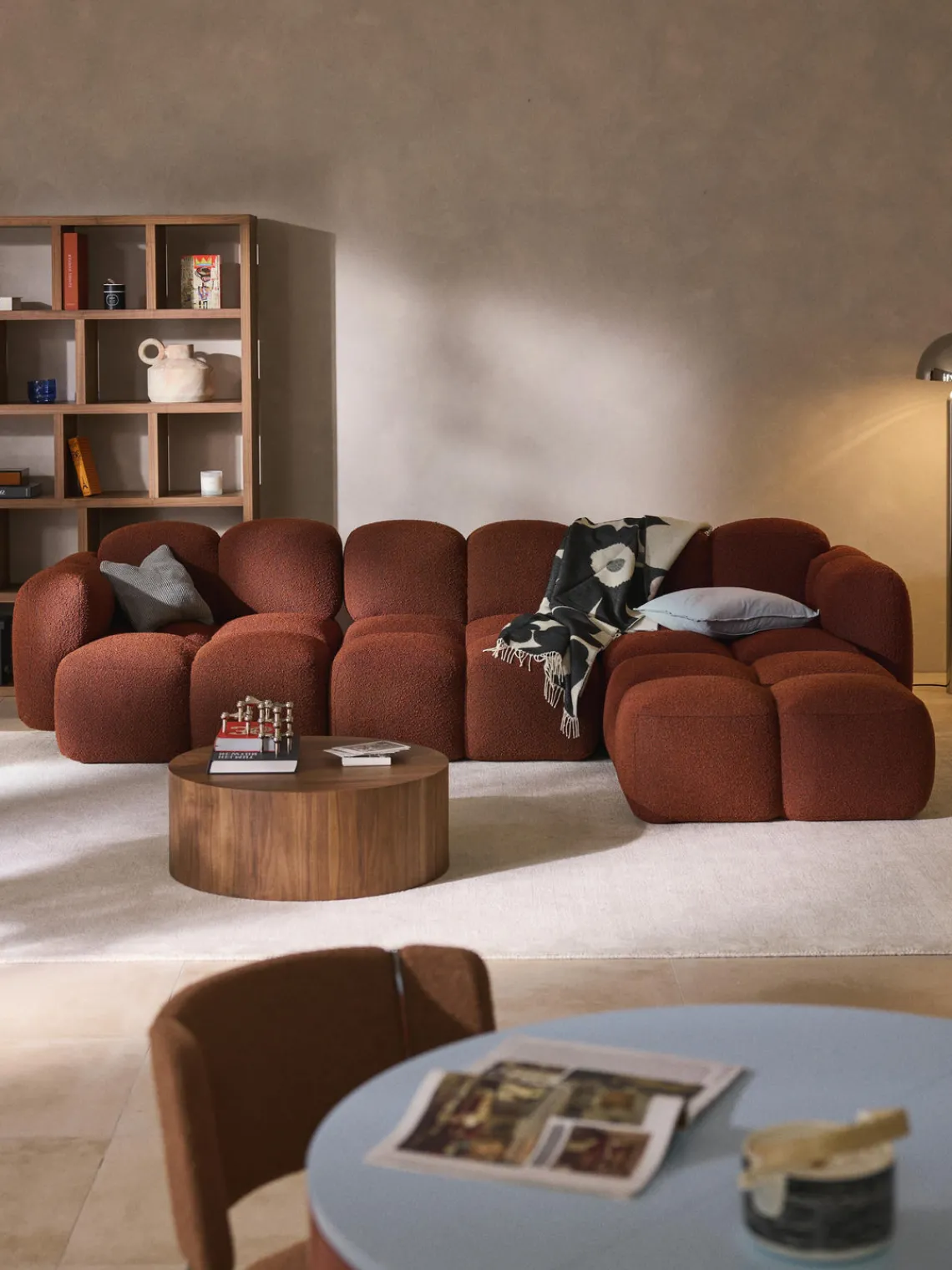 Sofás Rinconeras|Sofás>Westwing Collection Sofá modular en tejido bouclé con reposapiés Tayla (4 plazas) Bouclé terracota